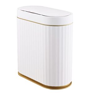 motion sensor trash can – elpheco 2.5 gallon waterproof motion sensor trash can, bathroom trash can, garbage bin for kitchen and office use, white with golden trim