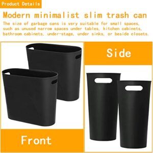 HZSOOCH 3 Pack Slim Waste Basket 3.2 Gallon 12L Plastic Small Trash Can, Office Trash Can, Slim Garbage Container Bin, Small Wastebasket with Handles for Narrow Spaces Bathroom, Kitchen (Black)