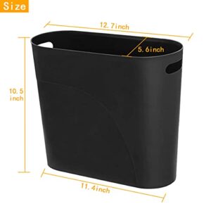 HZSOOCH 3 Pack Slim Waste Basket 3.2 Gallon 12L Plastic Small Trash Can, Office Trash Can, Slim Garbage Container Bin, Small Wastebasket with Handles for Narrow Spaces Bathroom, Kitchen (Black)