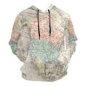 wellday world map america men’s pullover sweatshirt long sleeve hoodie jacket with pockets
