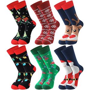 6 pairs men’s christmas socks novelty christmas socks classic santa socks xmas holiday crew socks for men boys