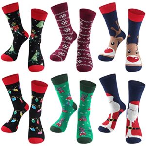 6 Pairs Men's Christmas Socks Novelty Christmas Socks Classic Santa Socks Xmas Holiday Crew Socks for Men Boys