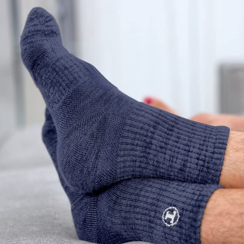 TBô Men's The Most Comfortable Bamboo Atheletic Cushion Crew Socks, Breathable, 3 Pack, Navy, OS