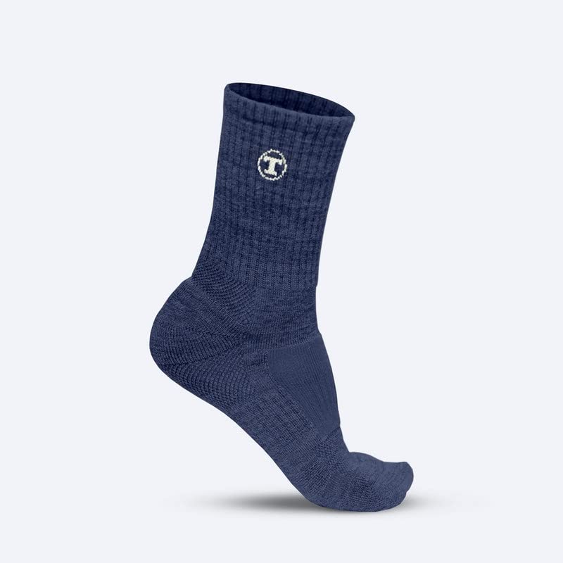 TBô Men's The Most Comfortable Bamboo Atheletic Cushion Crew Socks, Breathable, 3 Pack, Navy, OS