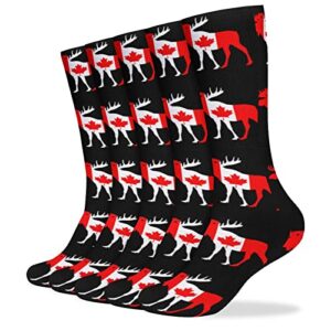 aifaqukuanga canadian flag moose silhouette 5-pack men and women casual long socks breathable athletic running socks