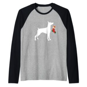 Miniature Pinscher Christmas Stocking Stuffer Dog Raglan Baseball Tee