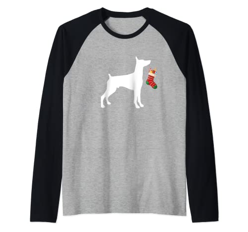 Miniature Pinscher Christmas Stocking Stuffer Dog Raglan Baseball Tee