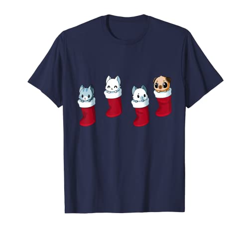 Stocking-Stuffers Christmas Cat Shirt Xmas Lights Pajamas T-Shirt