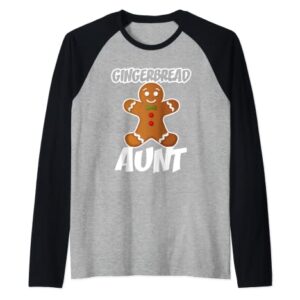 Gingerbread Aunt Christmas Stocking Stuffer Raglan Baseball Tee