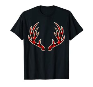 reindeer antlers lumberjack buffalo plaid tartan christmas t-shirt