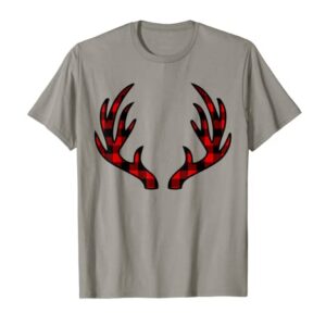 Reindeer Antlers Lumberjack Buffalo Plaid Tartan Christmas T-Shirt