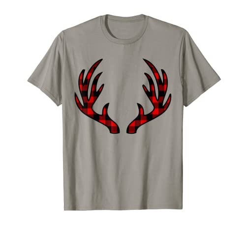 Reindeer Antlers Lumberjack Buffalo Plaid Tartan Christmas T-Shirt