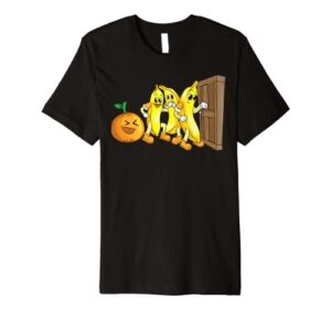 funny knock knock 3 bananas and orange cool fruit joke gift premium t-shirt