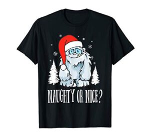 naughty or nice shirts | holiday cartoon yeti santa t-shirt