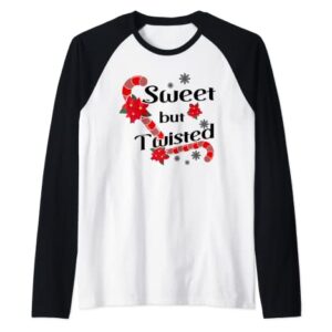 Sweet But Twisted Candy Cane Stocking Stuffer Christmas Raglan Baseball Tee