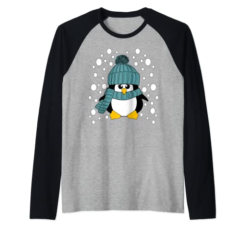 Christmas Penguin with Woolly Hat and Scarf Stocking Stuffer Raglan Baseball Tee