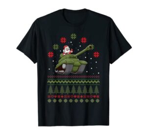santa ugly christmas theme graphic military armored toy tank t-shirt