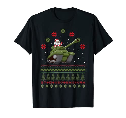 Santa Ugly Christmas Theme Graphic Military Armored Toy Tank T-Shirt