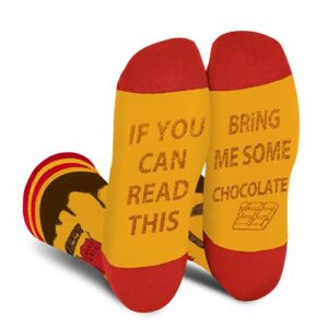 AGRIMONY Funny Socks for Men and Women - If You Can Read This Bring Me Chocolate Fun Novelty Crew Socks - Teens Boys Crazy Funky Food Socks with Sayings-Valentines Day Christmas Funny Gifts