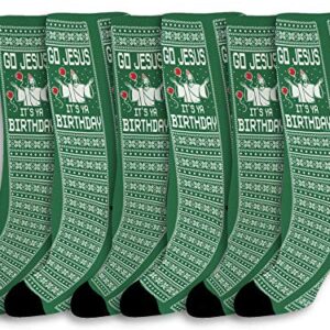 Christmas Joke Gifts Go Jesus It's Ya Birthday Winter Holiday Gift Socks 6-Pair Novelty Crew Socks