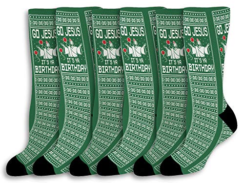 Christmas Joke Gifts Go Jesus It's Ya Birthday Winter Holiday Gift Socks 6-Pair Novelty Crew Socks