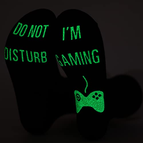 Do Not Disturb I'm Gaming Socks, Gaming Sock Funny Novelty Socks Teen Boys Mens Gamer Kids Gifts Cotton Socks Game Lovers Luminous (Ankle-1 Pair)