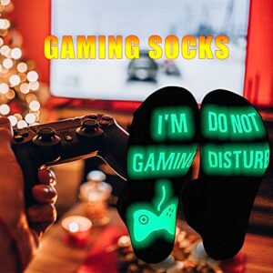 Do Not Disturb I'm Gaming Socks, Gaming Sock Funny Novelty Socks Teen Boys Mens Gamer Kids Gifts Cotton Socks Game Lovers Luminous (Ankle-1 Pair)