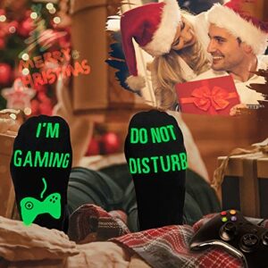 Do Not Disturb I'm Gaming Socks, Gaming Sock Funny Novelty Socks Teen Boys Mens Gamer Kids Gifts Cotton Socks Game Lovers Luminous (Ankle-1 Pair)