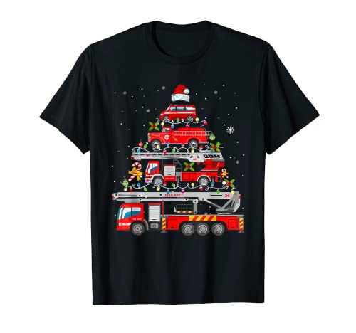 Firefighter Christmas Tree Fire Truck Fireman Xmas Gifts Men T-Shirt