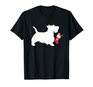 scottie scottish terrier christmas stocking dog t-shirt t-shirt