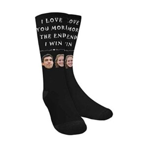 custom face on socks turn your photo into i love you more the end i win personalized socks unisex for unique gift