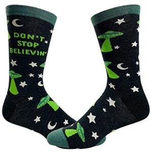 Crazy Dog T-Shirts Men's Don't Stop Believin' Socks Funny UFO Space Alien Sci Fi Footwear