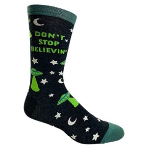 Crazy Dog T-Shirts Men's Don't Stop Believin' Socks Funny UFO Space Alien Sci Fi Footwear