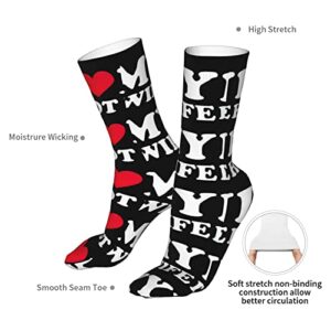 I Love My Hot Wife 2 Socks Funny Socks Casual Crew Socks Compression Running Sock Moisture Wicking Novelty Christmas Gifts