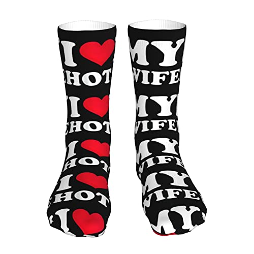 I Love My Hot Wife 2 Socks Funny Socks Casual Crew Socks Compression Running Sock Moisture Wicking Novelty Christmas Gifts