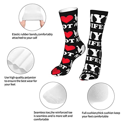 I Love My Hot Wife 2 Socks Funny Socks Casual Crew Socks Compression Running Sock Moisture Wicking Novelty Christmas Gifts