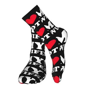 I Love My Hot Wife 2 Socks Funny Socks Casual Crew Socks Compression Running Sock Moisture Wicking Novelty Christmas Gifts