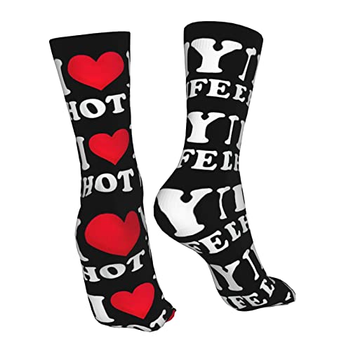 I Love My Hot Wife 2 Socks Funny Socks Casual Crew Socks Compression Running Sock Moisture Wicking Novelty Christmas Gifts