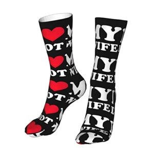 I Love My Hot Wife 2 Socks Funny Socks Casual Crew Socks Compression Running Sock Moisture Wicking Novelty Christmas Gifts