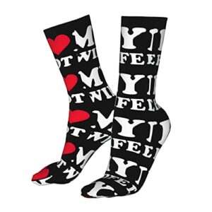 I Love My Hot Wife 2 Socks Funny Socks Casual Crew Socks Compression Running Sock Moisture Wicking Novelty Christmas Gifts