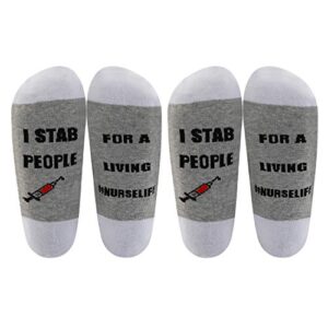 levlo funny nurse gift nurse life socks i stab people for a living socks nurses appreciation medical gift for nurse mom (2 pairs/set)