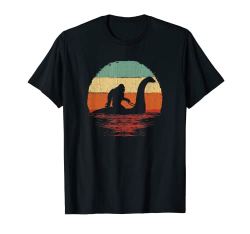 Vintage Funny Bigfoot Riding The Loch Ness Monster T-Shirt