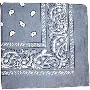 m.h.i. extra large unisex paisley 100% cotton double sided bandanas – pack of 2 (grey)