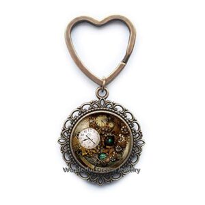 jewelry accessories steampunk clock key ring keychain glass cabochon photo keychain gifts men, bff keychain, clock key ring, best friend jewelry，pu119