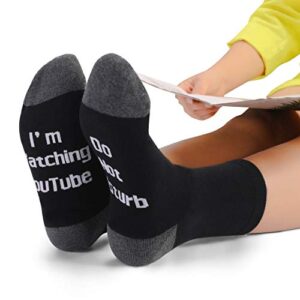 Yurlyson Do Not Disturb I'm watching YOUTube Socks Funny Novelty Socks for Kid Teen Boys Gamer Socks for Men Dad Father