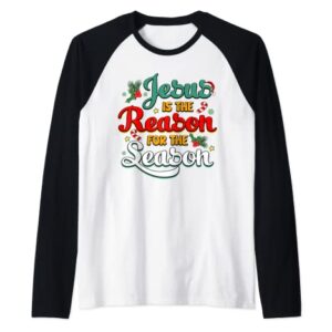 Christian Jesus The Reason Christmas Stocking Stuffer Raglan Baseball Tee