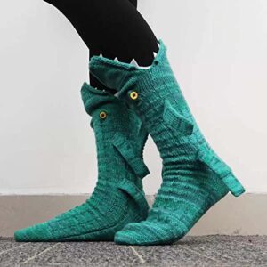 Knit Crocodile Socks Unisex Novelty Shark Crocodile Shape Socks Knit Animal Floor Socks Winter Warm Wool Soft Casual Socks For Fun Christmas Gift To Kids Adults(