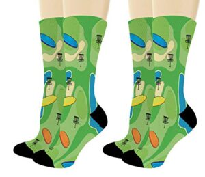 sports gift set disc golf course socks lucky socks disc golf themed gifts 2-pair novelty crew socks