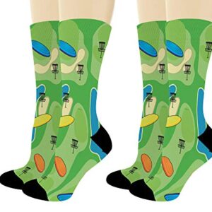 Sports Gift Set Disc Golf Course Socks Lucky Socks Disc Golf Themed Gifts 2-Pair Novelty Crew Socks