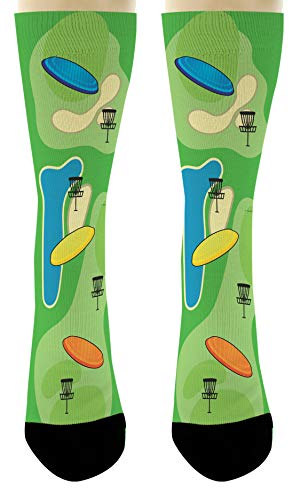 Sports Gift Set Disc Golf Course Socks Lucky Socks Disc Golf Themed Gifts 2-Pair Novelty Crew Socks